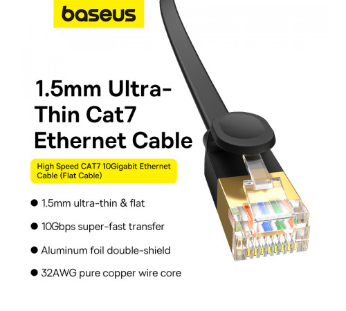 Кабель мережевий патч-корд для інтернету Baseus High Speed CAT7 10Gigabit плоский 0.5m (B00133207111-00)