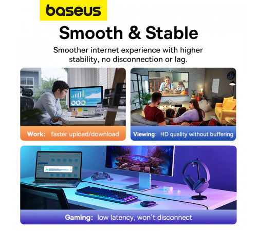 Кабель мережевий патч-корд для інтернету Baseus High Speed CAT7 10Gigabit плоский 0.5m (B00133207111-00)