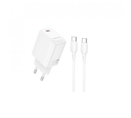 Мережевий зарядний пристрій з кабелем BOROFONE BN26 Fuente single-port PD20W charger set (C to C) (EU) White (6941991120251)