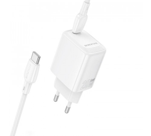 Мережевий зарядний пристрій з кабелем BOROFONE BN26 Fuente single-port PD20W charger set (C to C) (EU) White (6941991120251)