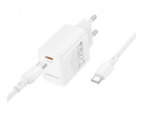 Мережевий зарядний пристрій з кабелем BOROFONE BN26 Fuente single-port PD20W charger set (C to C) (EU) White (6941991120251)