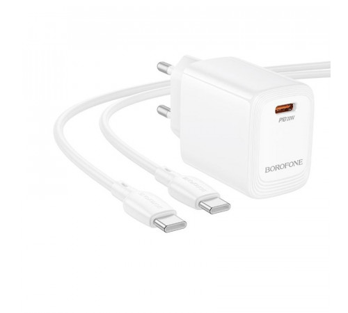 Мережевий зарядний пристрій з кабелем BOROFONE BN26 Fuente single-port PD20W charger set (C to C) (EU) White (6941991120251)