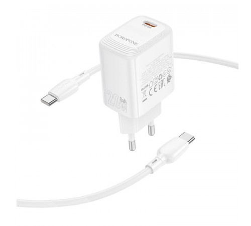 Мережевий зарядний пристрій з кабелем BOROFONE BN26 Fuente single-port PD20W charger set (C to C) (EU) White (6941991120251)