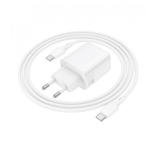 Мережевий зарядний пристрій з кабелем BOROFONE BN26 Fuente single-port PD20W charger set (C to C) (EU) White (6941991120251)