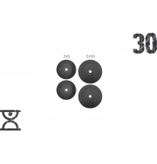 30 кг (2x5 та 2x10) дисків, покритих пластиком (31 мм)