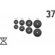 37 кг (2х1.25, 2х2.5, 2x5 и 2x10) дисков, покрытых пластиком (31 мм)