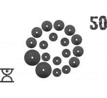 50 кг (2 по 10, 8 по 2,5, 8 по 1.25) дисков, покрытых пластиком (31 мм)