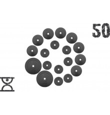 50 кг (2 по 10, 8 по 2,5, 8 по 1.25) дисків, покритих пластиком (31 мм)