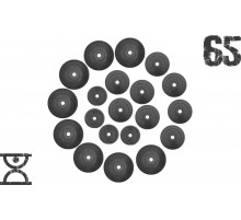65 кг (4 по 1.25, 8 по 2.5, 8 по 5 кг) дисков, покрытых пластиком (31 мм)