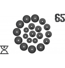 65 кг (4 по 1.25, 8 по 2.5, 8 по 5 кг) дисків, покритих пластиком (31 мм)