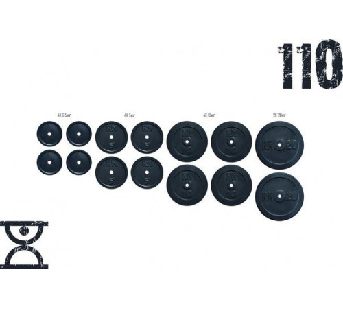 Набор блинов 110 кг (4х2.5, 4х5, 4х10, 2х20) на гриф 25.30,50 мм