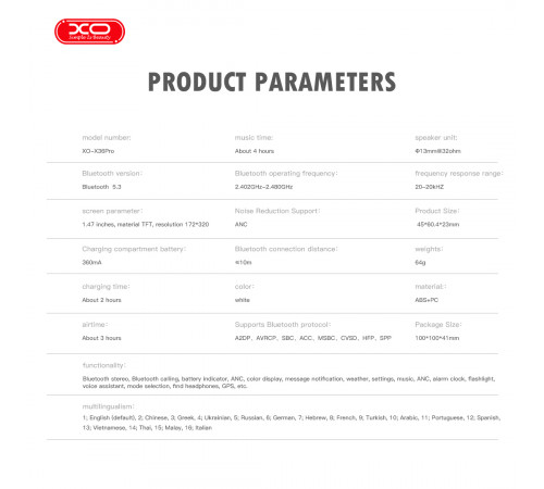 Бездротові навушники XO X36 Pro Smart Screen ANC