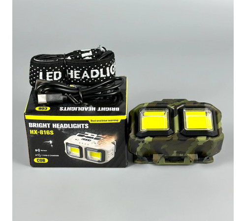 Ліхтар налобний HX-816 White, Red Light (2COB, Waterproof, акумулятор 18650, Type-C)
