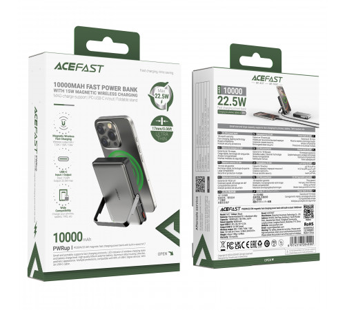 УМБ Power Bank AceFast M17 10000mAh 22.5W з підставкою та бездротовою зарядкою