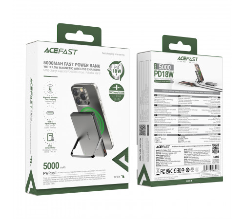УМБ Power Bank AceFast M16 5000mAh PD18W з бездротовою зарядкою та підставкою