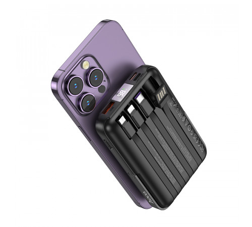 УМБ Power Bank Hoco J135 Rico 10000mAh 22.5W+PD20W з підставкою та бездротовою зарядкою 15W (with cable Type-C+Micro+Lightning+USB)