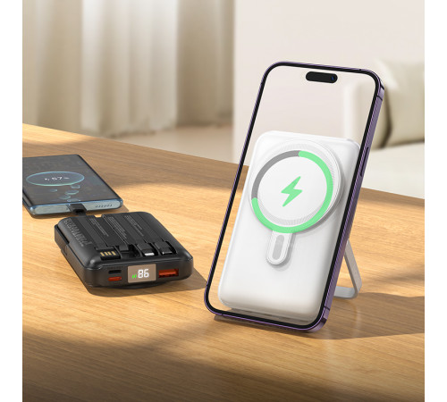 УМБ Power Bank Hoco J135 Rico 10000mAh 22.5W+PD20W з підставкою та бездротовою зарядкою 15W (with cable Type-C+Micro+Lightning+USB)