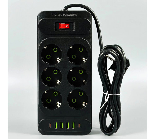 Мережевий подовжувач UA Power F33U 4USB+2Type-C 3.1A 6 розеток 4m