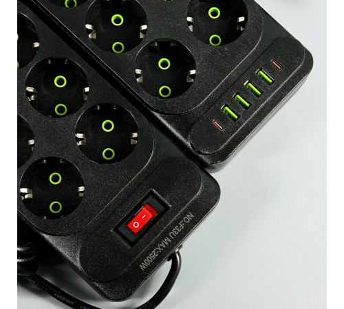 Мережевий подовжувач UA Power F33U 4USB+2Type-C 3.1A 6 розеток 2m