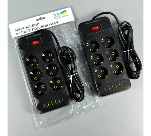 Мережевий подовжувач UA Power F33U 4USB+2Type-C 3.1A 6 розеток 2m