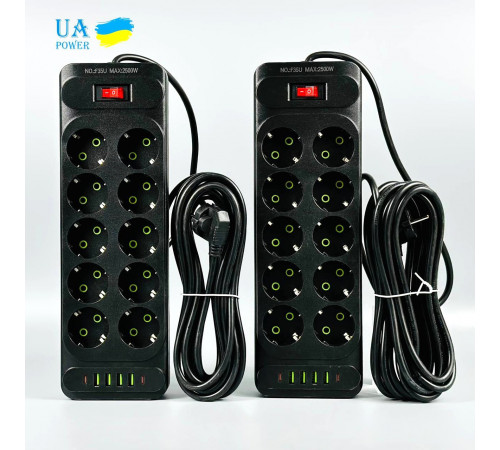 Мережевий подовжувач UA Power F35U 4USB+2Type-C 3.1A 10 розеток 2m