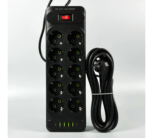 Мережевий подовжувач UA Power F35U 4USB+2Type-C 3.1A 10 розеток 4m