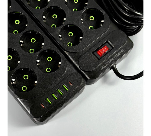 Мережевий подовжувач UA Power F35U 4USB+2Type-C 3.1A 10 розеток 4m