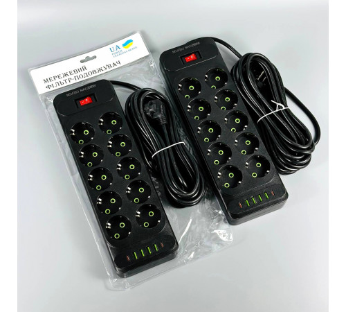 Мережевий подовжувач UA Power F35U 4USB+2Type-C 3.1A 10 розеток 4m