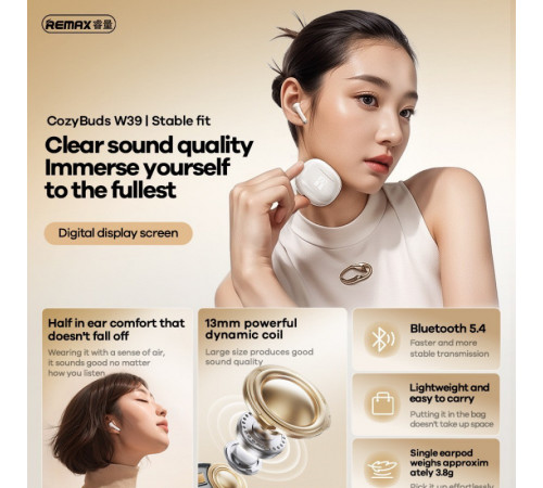 Бездротові навушники Remax W39 CozyBuds Digital Display