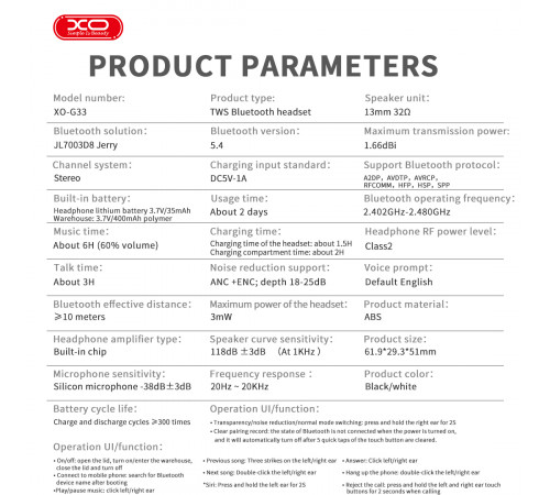 Бездротові навушники XO G33 Sporadic Dual-Mic ANC+ENC