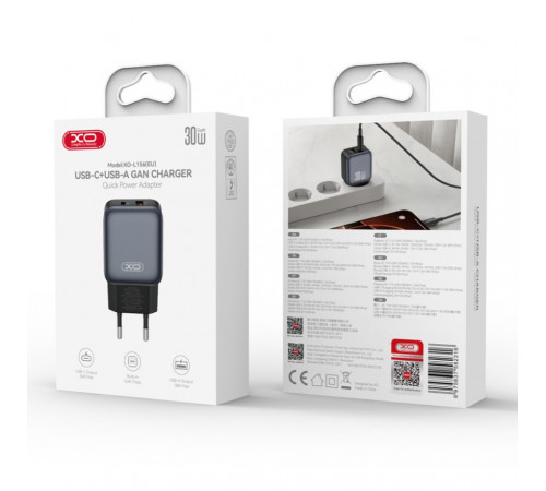 Мережевий зарядний пристрій XO L156 GaN PD30W+QC3.0