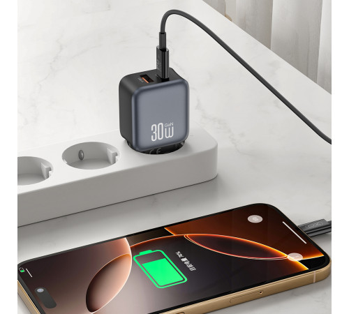 Мережевий зарядний пристрій XO L156 GaN PD30W+QC3.0