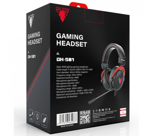 Навушники комп'ютерні дротові Jedel GH581 Gaming RGB з мікрофоном (1.8m)