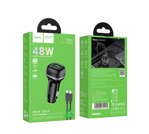 Автомобільний зарядний пристрій Hoco Z58A Rank PD30W+QC3.0 Type-C to Type-C