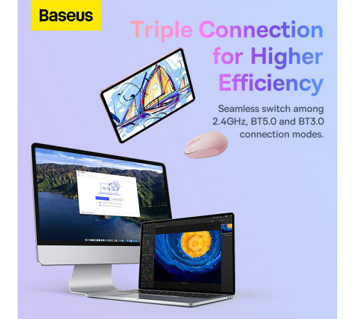 Маніпулятор миша бездротова Baseus F01B Tri-Mode Wireless Mouse Baby Pink (B01055503413-00)