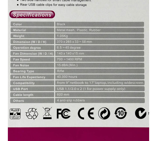 Підставка-охолоджувач для ноутбука NB339 Led 9-17inch