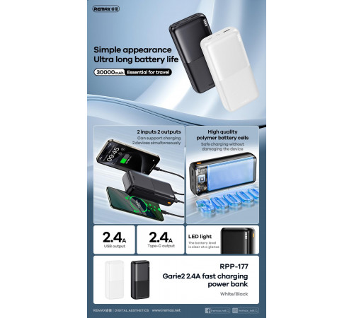 УМБ Power Bank Remax RPP-177 Lango Series ll 30000mAh 2.4А