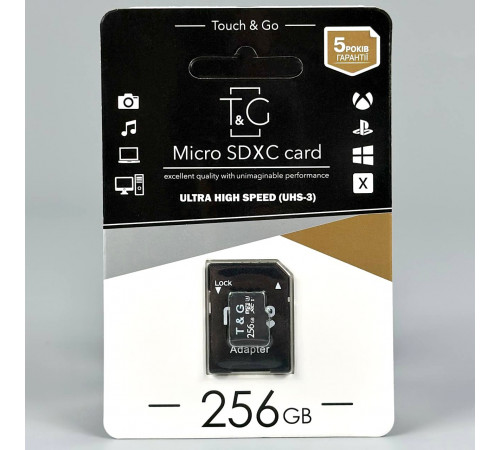 Карта пам'яті T&G 256Gb (UHS-3) 10 Class (з адаптером SD)