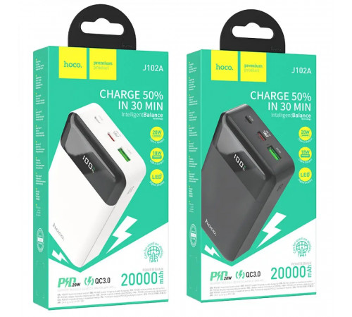Зовнішній акумулятор HOCO J102A Cool figure PD20W+QC3.0 power bank(20000mAh) White (6931474783639)