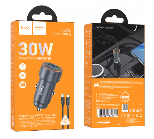Автомобільний зарядний пристрій Hoco Z57A Glorious PD30W+QC3.0 Type-C to Type-C