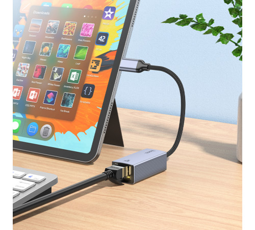 Перехідник Hoco UA37 Type-C to RJ45 ethernet (1000 Mbps)