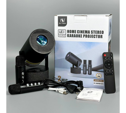 Проектор SU YOSD HY 300Pro + 2 мікрофона Karaoke (260 Ansi, Android 11, Bluetooth + WiFi, 1080P)