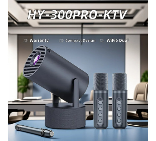 Проектор SU YOSD HY 300Pro + 2 мікрофона Karaoke (260 Ansi, Android 11, Bluetooth + WiFi, 1080P)