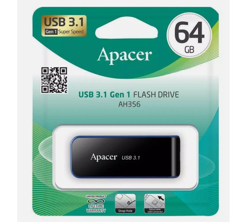 Флеш-накопичувач Apacer USB 3.2 Gen 1 AH356 64GB Black (AP64GAH356B-1)