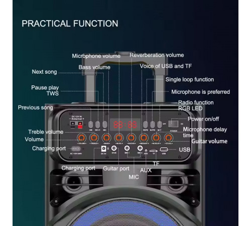 УЦІНКА Колонка Sing-e JQS9033 Powerful RGB з 2-ма мікрофонами 30W*2, 5000mAh (89,8*28,0*31,0 см) (розбита передня панель управління)