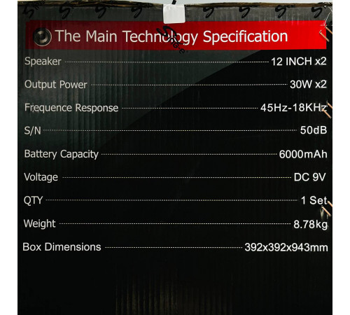 УЦІНКА Колонка Sing-e ZQS12206 RGB з мікрофоном 30W*2, 6000mAh (90,0*35,0*34,0 см) (не працює регулятор гучності)