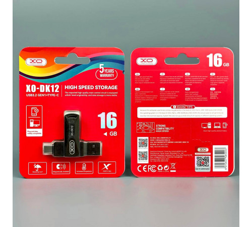 USB флеш XO DK12 16GB USB3.2+Type-C Швидкісна