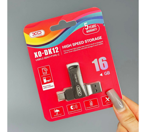 USB флеш XO DK12 16GB USB3.2+Type-C Швидкісна