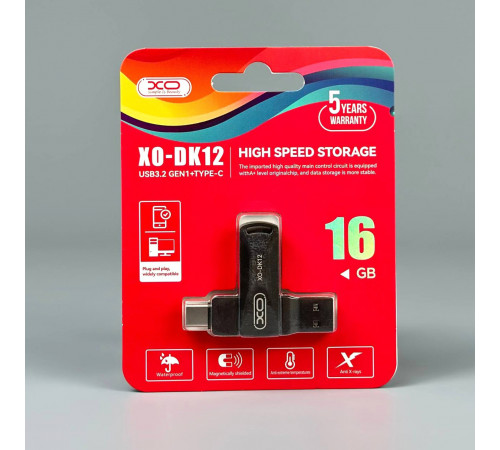 USB флеш XO DK12 16GB USB3.2+Type-C Швидкісна