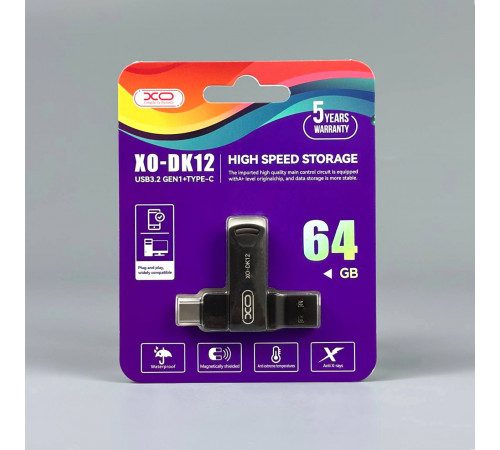 USB флеш XO DK12 64GB USB3.2+Type-C Швидкісна